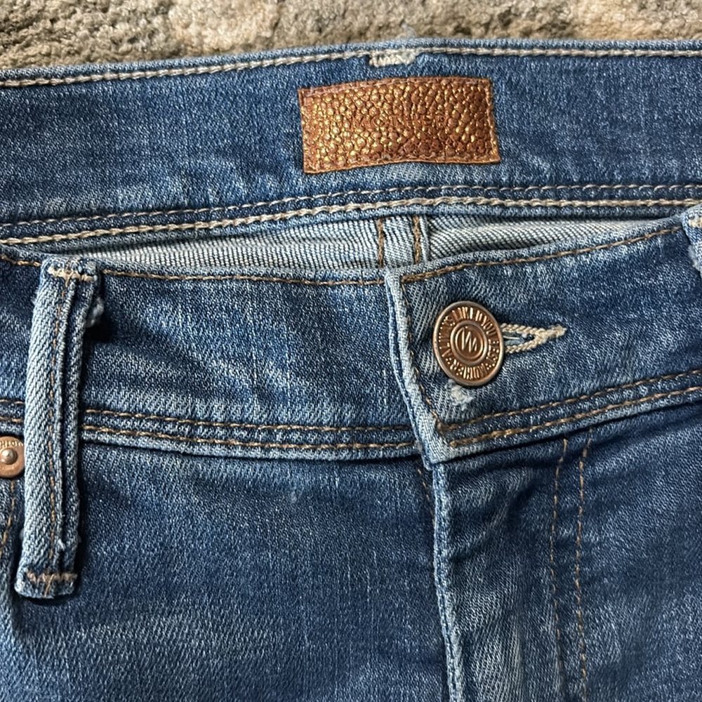 MOTHER Blue Distressed Flare Jeans - Picture 2 of 8